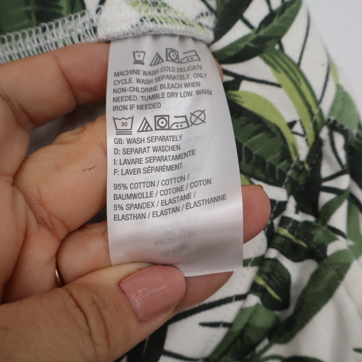 Denim & Co Green White Tropical Leaf Print Cropped Pants Womens Size M