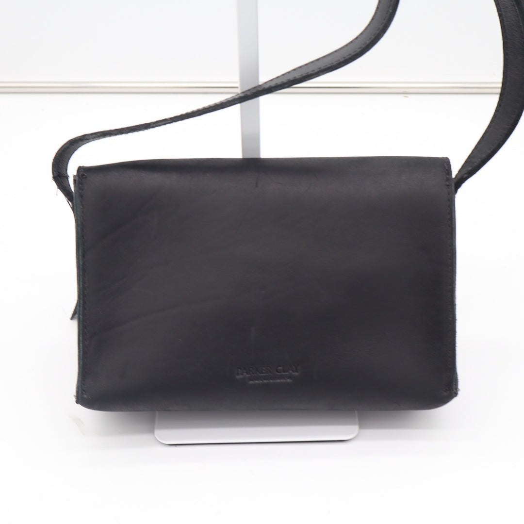 Parker Clay Black Ethiopian Leather Crossbody Bag Minimalist Gold Stud Closure