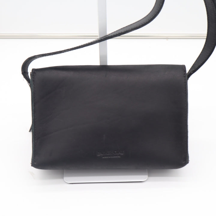 Parker Clay Black Ethiopian Leather Crossbody Bag Minimalist Gold Stud Closure