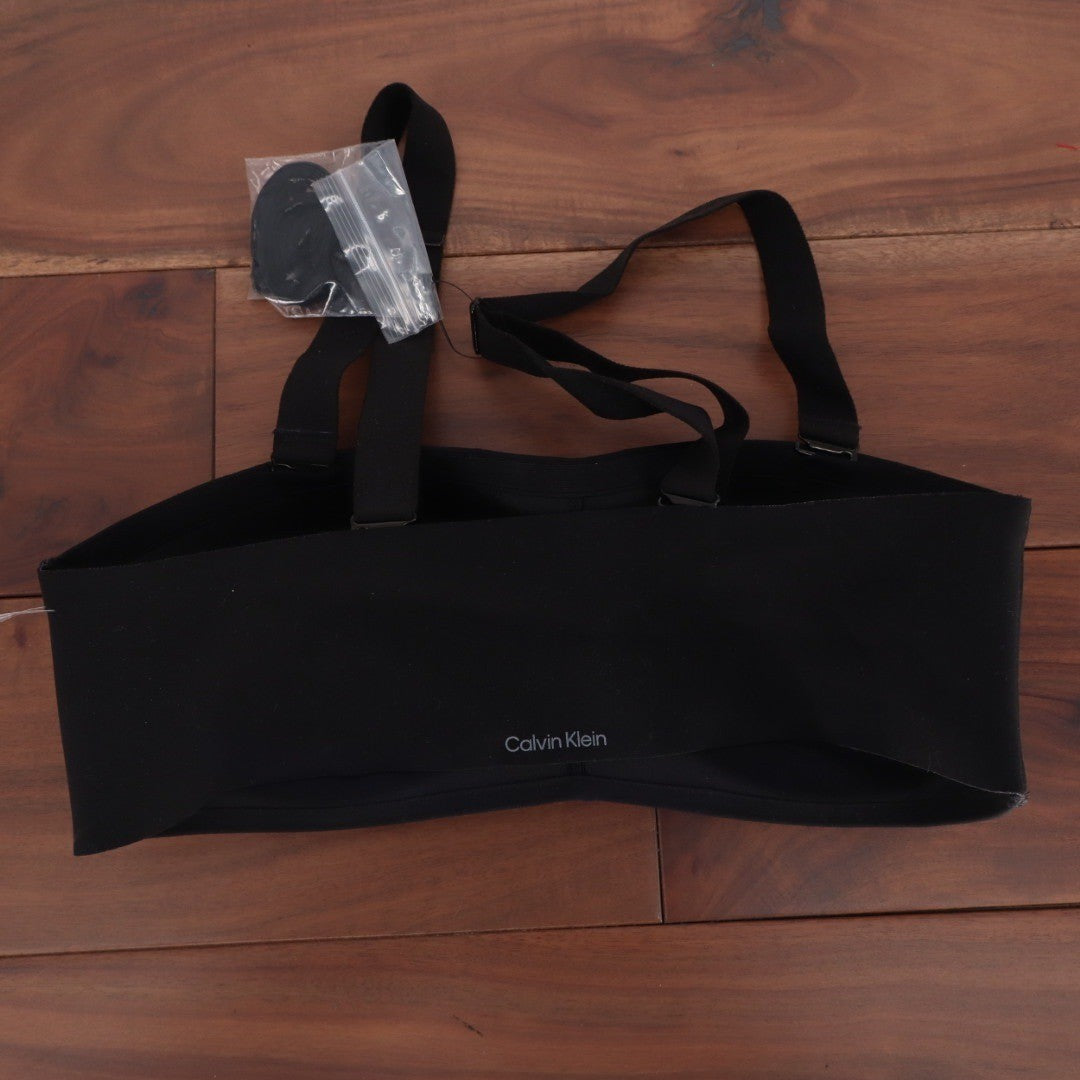 Calvin Klein Womens Seamless Bandeau Bra Black Removable Straps Size Small