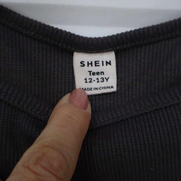 SHEIN Teen Girls Charcoal Grey Ribbed Crop Tank Top Refashion The Future 12-13Y