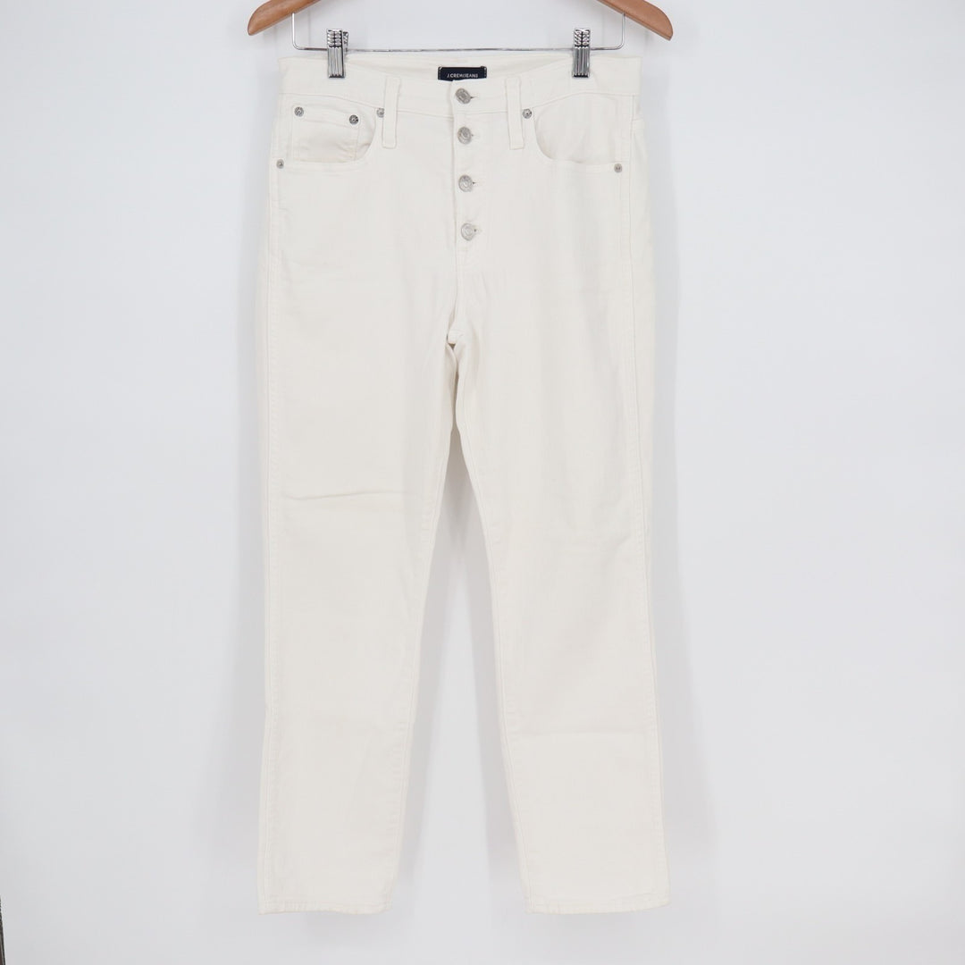 J. Crew Straight Leg Jeans Womens 27 White Denim Cotton Stretch Button Exposed