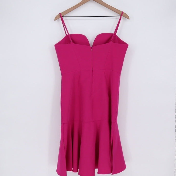 Milly Hot Pink V Neck Fit Flare Dress Size 10 Spaghetti Straps