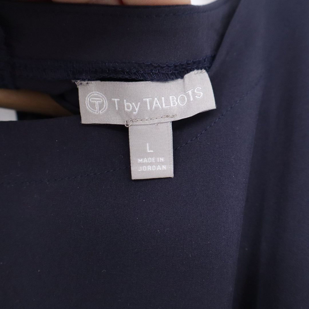 T by Talbots Womens Navy Blue Sleeveless Shell Top Stretch Keyhole Back L