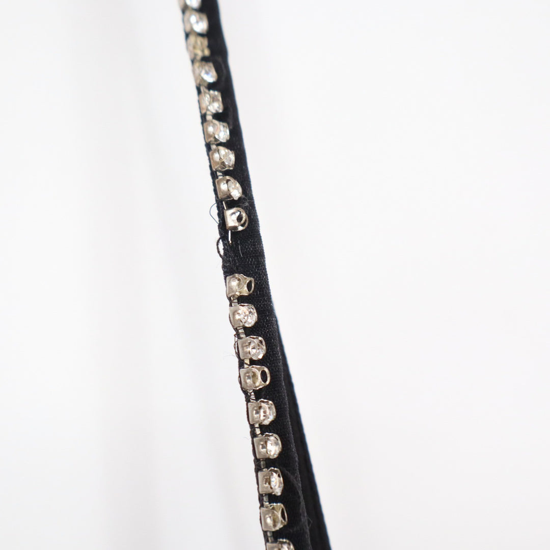 Lucy in the Sky Black Ruched Bodycon Midi Dress Rhinestone Straps Size L