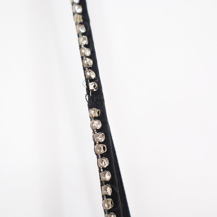 Lucy in the Sky Black Ruched Bodycon Midi Dress Rhinestone Straps Size L