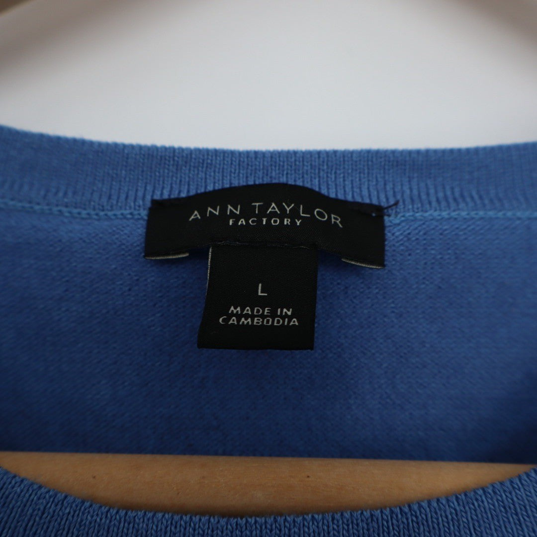 Ann Taylor Factory Blue Ruffle Sleeve Knit Top Size L