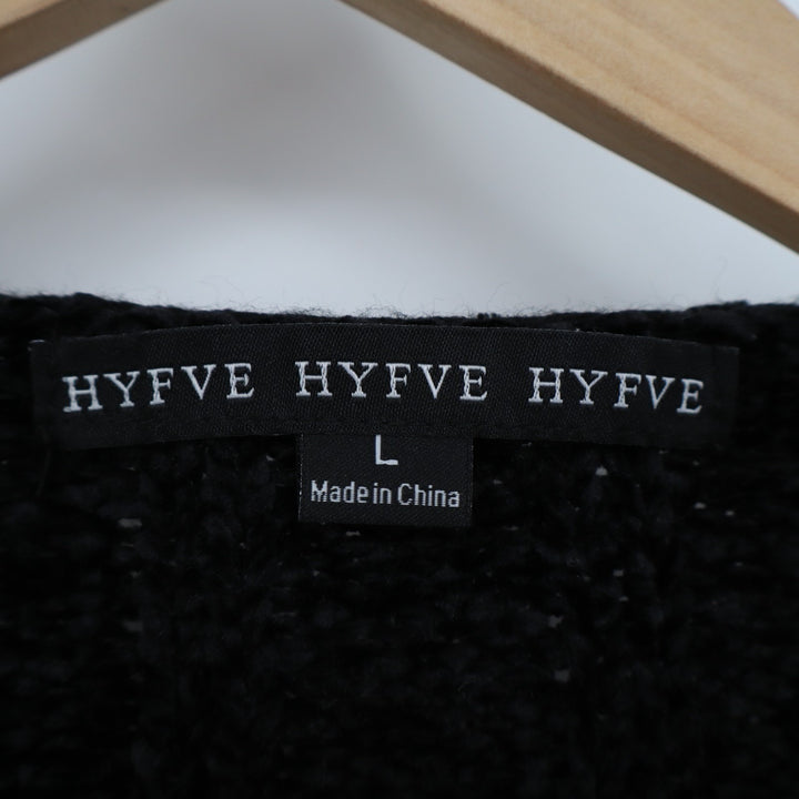 Hyfve Cropped Sweater Womens Large Black Long Sleeve Boat Neck Ribbed Knit Cozy