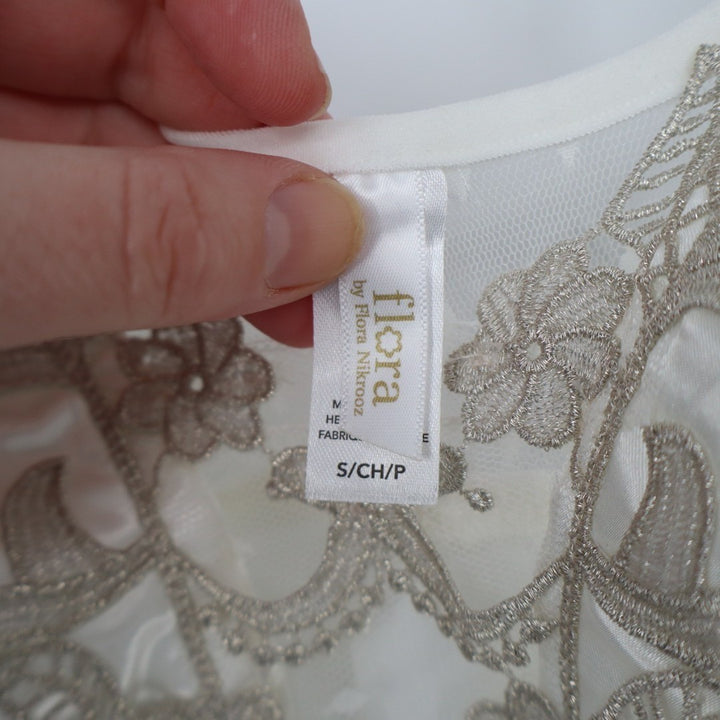 Flora By Flora Nikrooz Lingerie Nightgown Womens Small White Satin Venise Trim