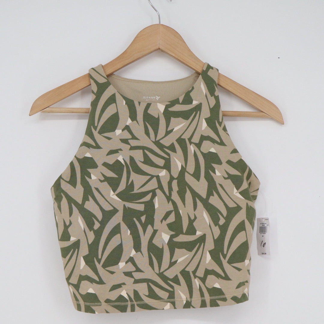Old Navy Active PowerChill High Neck Sports Bra Tank Green Abstract Print M NEW