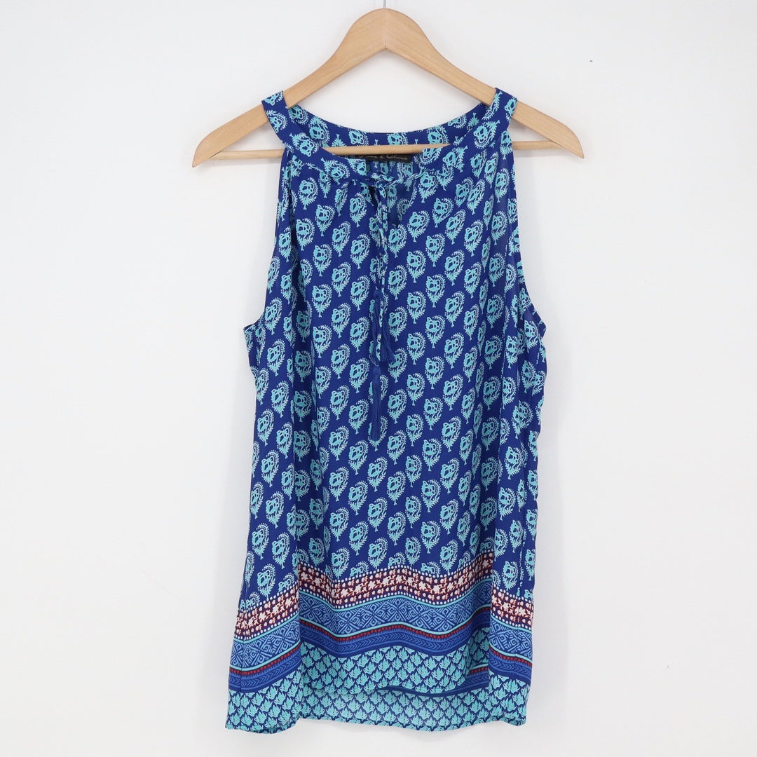 Rose & Olive Tank Top Womens L Paisley Blue Sleeveless Boho Excellent