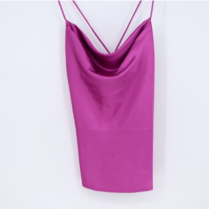 Pretty Garbage Purple Satin Side Slit Cowl Neck Cami Top Size L