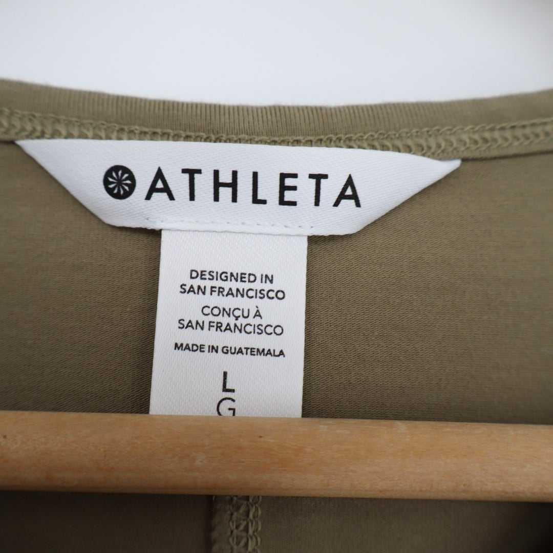 Athleta T-Shirt Dress Women Large Olive Green Crew Neck Short Sleeve Pullover