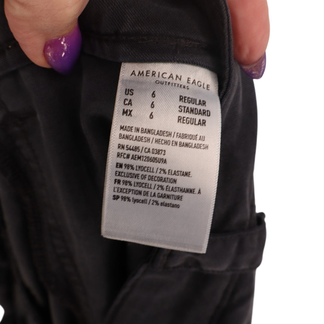 American Eagle Outfitters Baggy Utility Pants Womens 6 Black Stretch Wide Leg