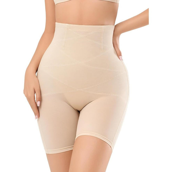 KLVEE High Waist Shapewear Shorts Nude Beige Compression Tummy Control Large