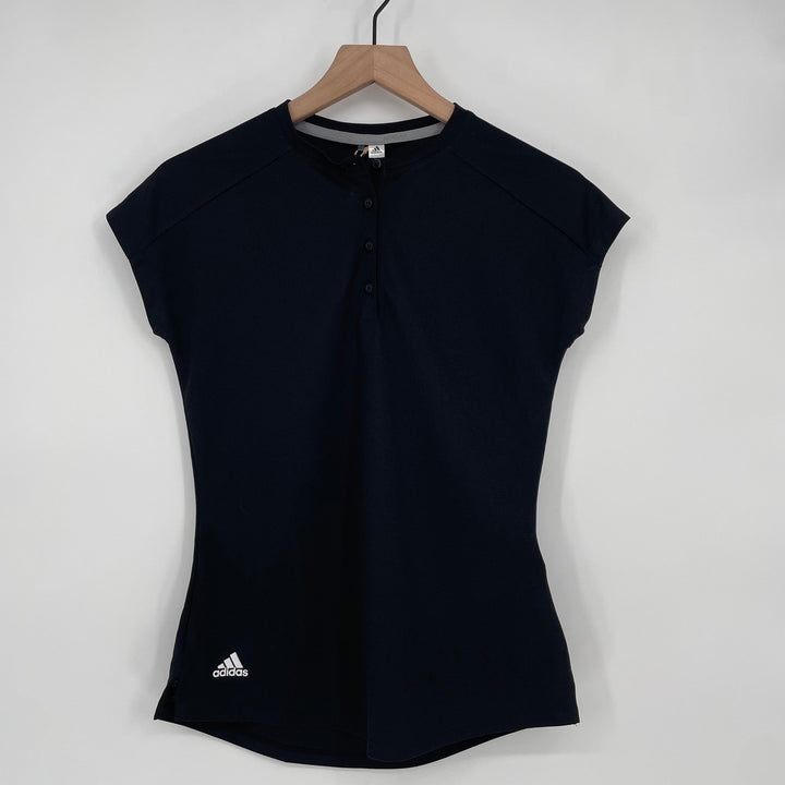 Adidas Womens Golf Shirt Polo Black Short Sleeve Button Up Recycled Polyester XS