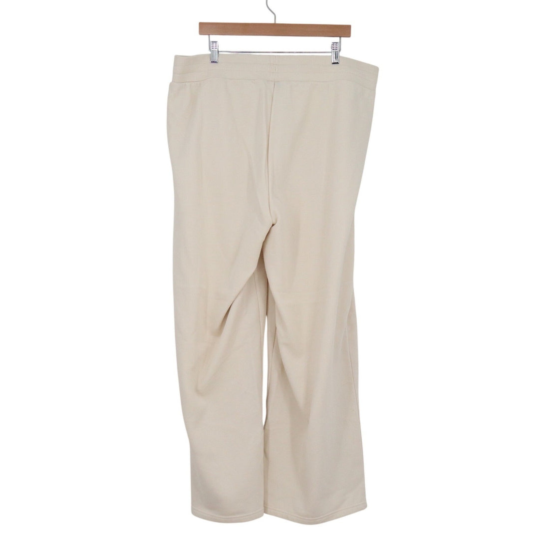 Puma Womens XXL Wide Leg Sweatpants Cream Beige Gold Logo Fleece Pockets