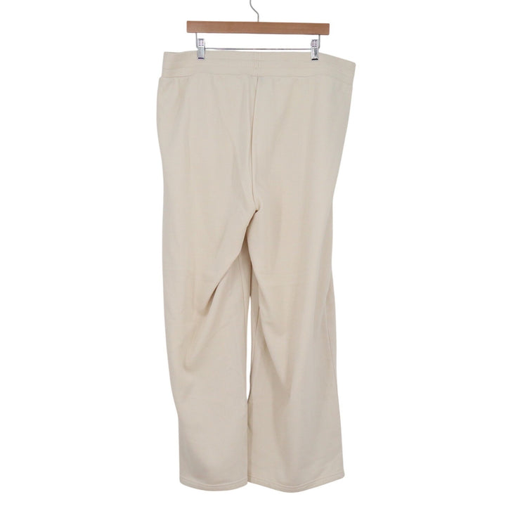 Puma Womens XXL Wide Leg Sweatpants Cream Beige Gold Logo Fleece Pockets