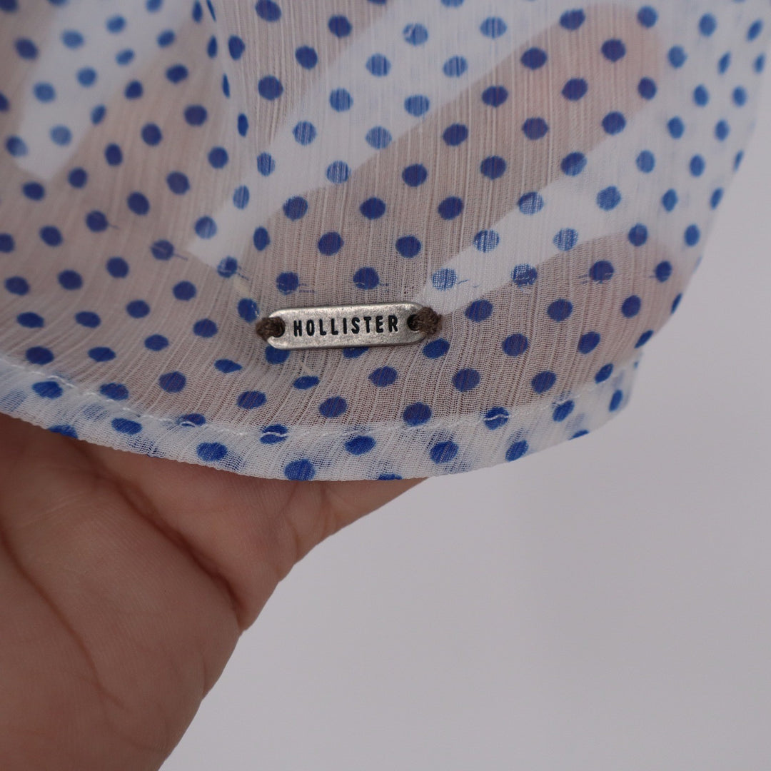Hollister Blue White Polka Dot V-Neck 3/4 Sleeve Blouse Top XS