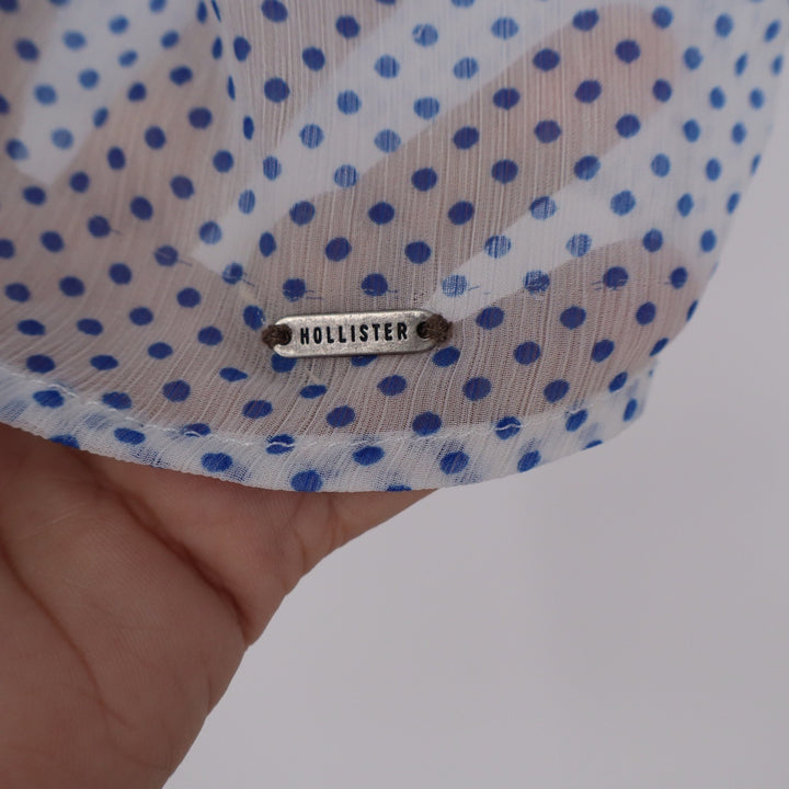 Hollister Blue White Polka Dot V-Neck 3/4 Sleeve Blouse Top XS
