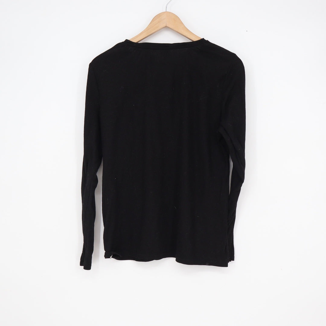 Calvin Klein Sleepwear Mens Large Black Ribbed Henley Long Sleeve Top