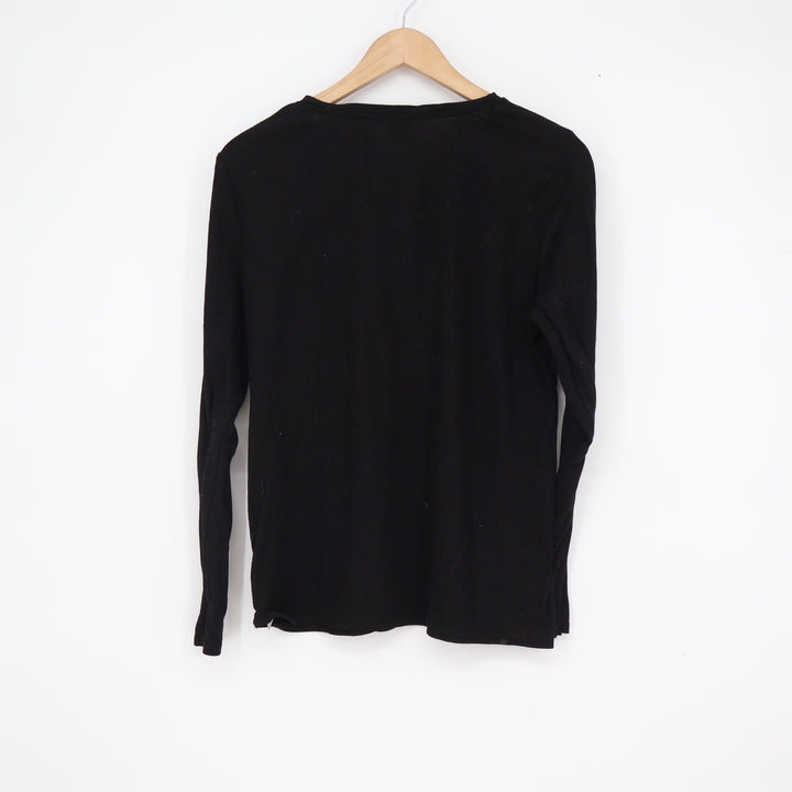Calvin Klein Sleepwear Mens Large Black Ribbed Henley Long Sleeve Top