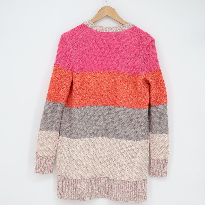 American Eagle Striped Chevron Knit Open Front Cardigan Pink Orange XS/S
