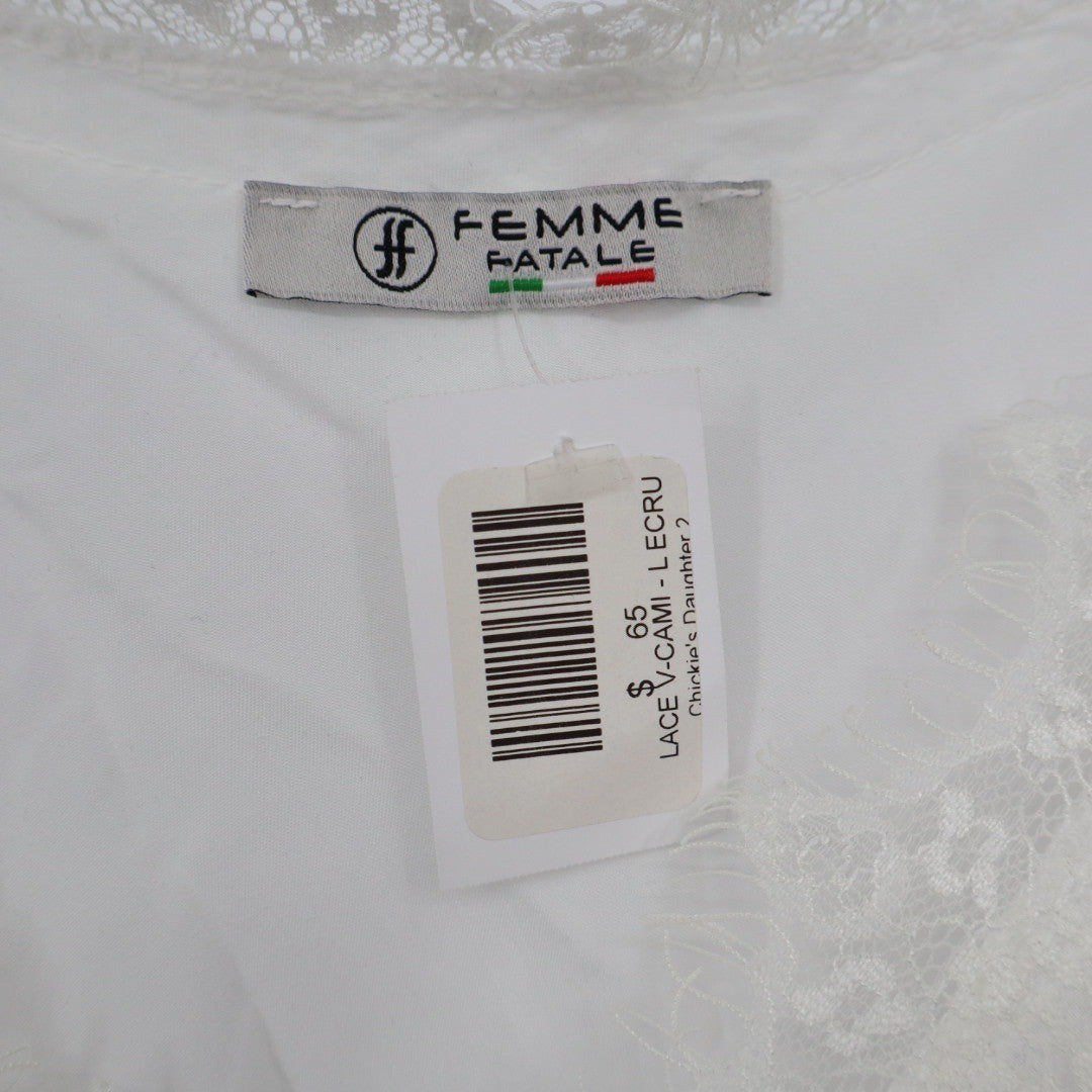 Femme Fatale White Lace Trim V Neck Cami Lingerie Top Made in Italy