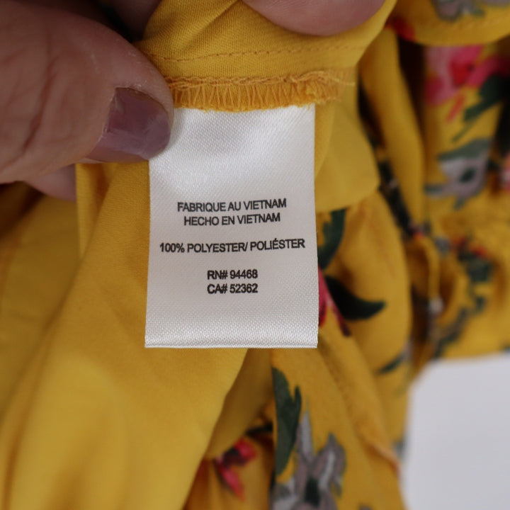 Avec Les Filles Yellow Floral Ruffle Tiered Mini Dress Size 14 Long Sleeve