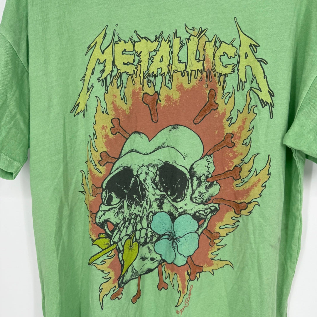 American Eagle x Metallica Graphic T-Shirt Skull Flower Flame Green Medium