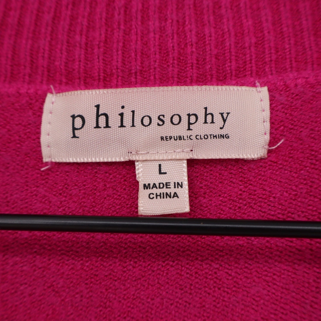 Philosophy Republic Clothing Hot Pink V-Neck Balloon Sleeve Sweater Large