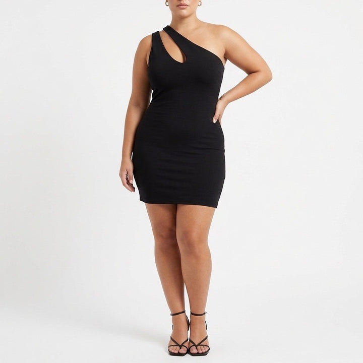 Naked Wardrobe Black One Shoulder Double Strap Mini Bodycon Dress XL