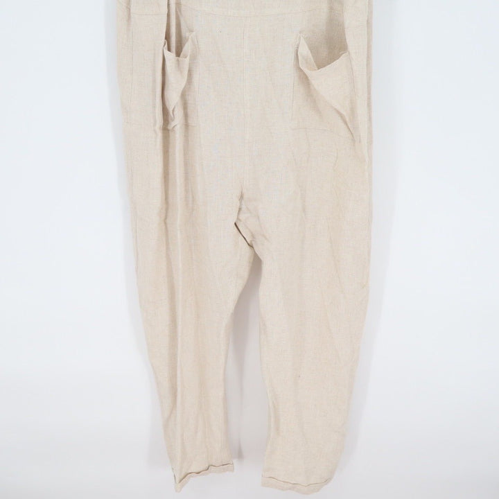 Umgee USA Linen Blend Overalls Jumpsuit Beige Tan Cropped Pants Size L
