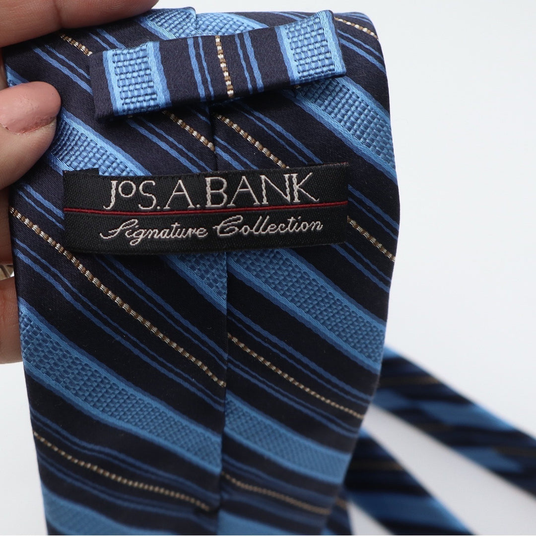 Jos A Bank Signature Collection Blue Striped Silk Cotton Tie Made in Italy