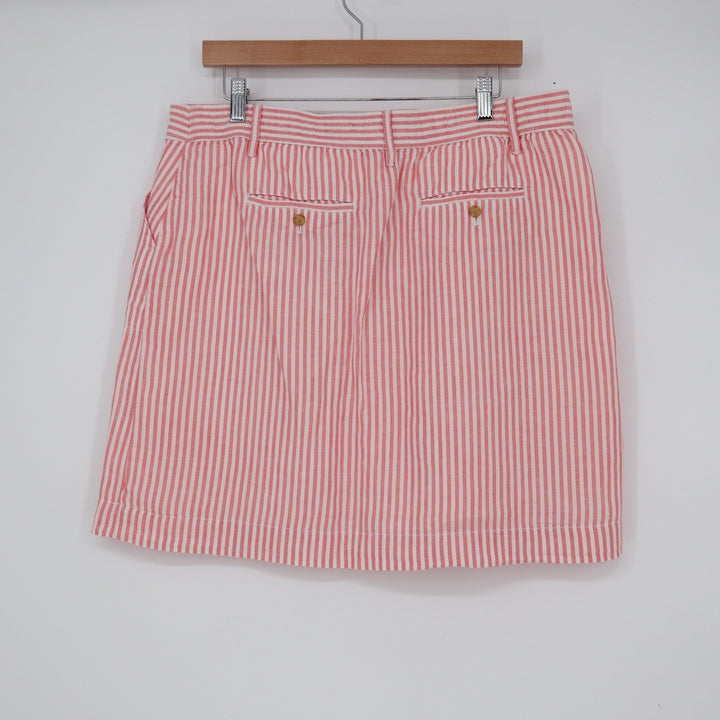 Talbots Petite Pink White Striped Linen Cotton Button Front Mini Skirt 14P