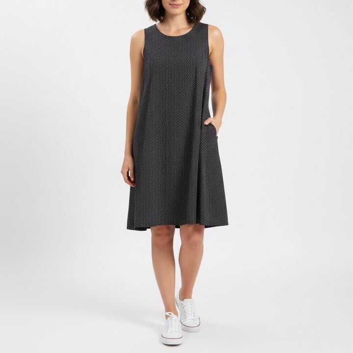 Halogen Navy Blue White Polka Dot Sleeveless A-Line Dress Size L