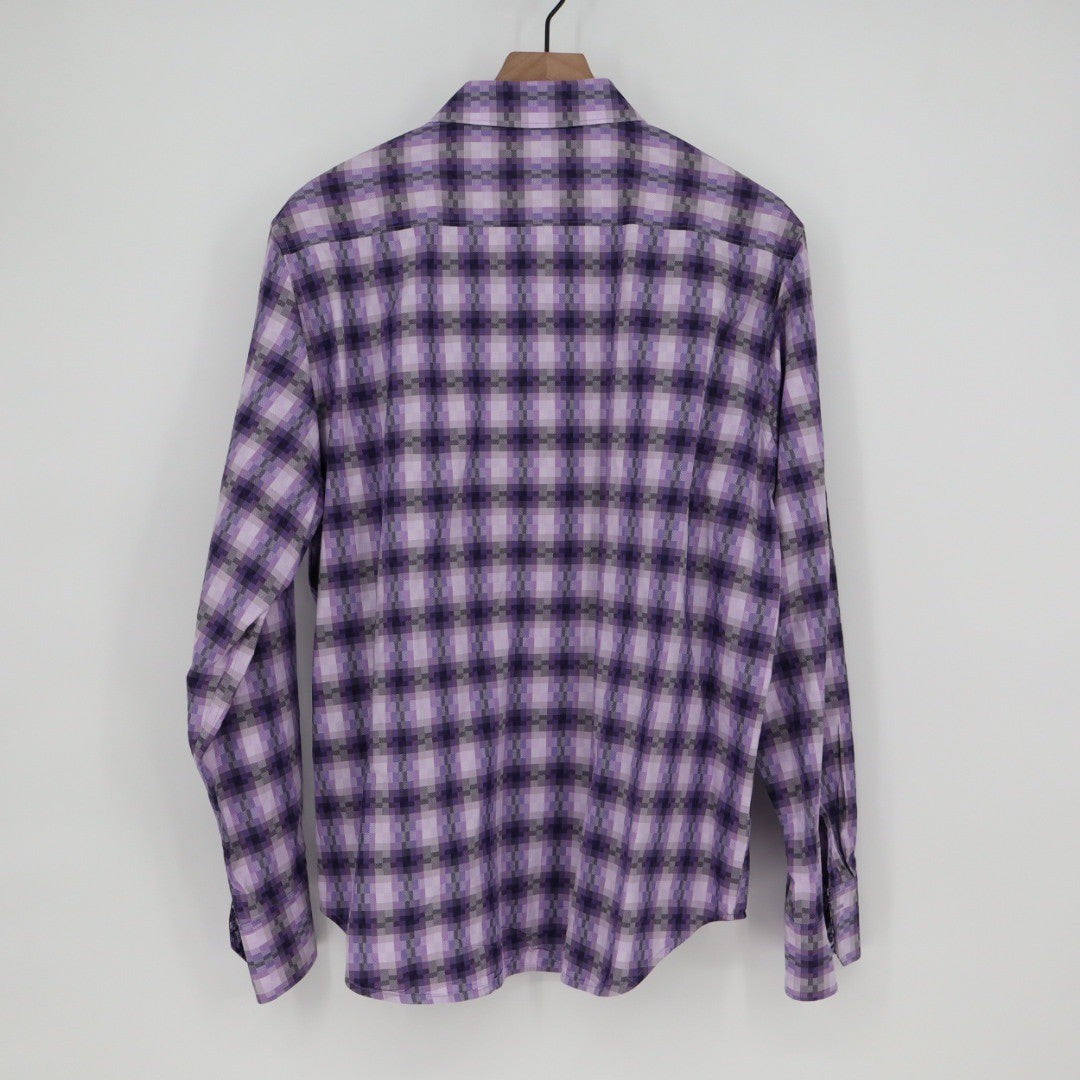 Robert Graham Mens XL Classic Fit Purple Plaid Long Sleeve Button Down Shirt