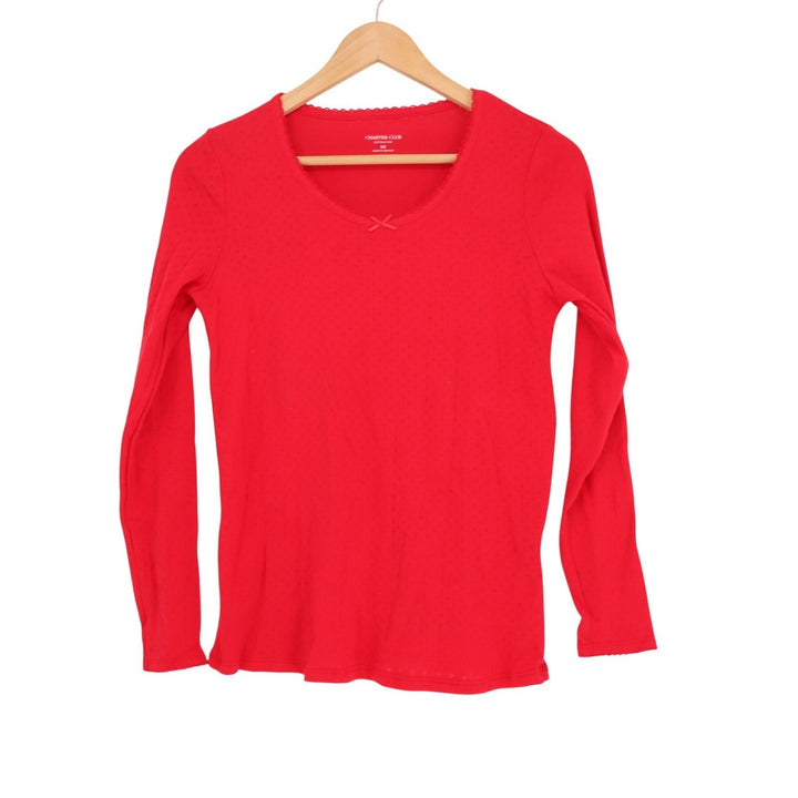 Charter Club Intimates Pajama Shirt Womens XS Red Cotton Scoop Neck Long Sleeve