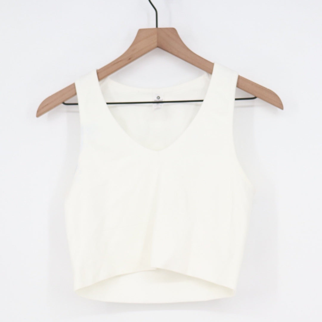 90 Degree by Reflex White Ribbed Seamless V-Neck Crop Tank Top XL