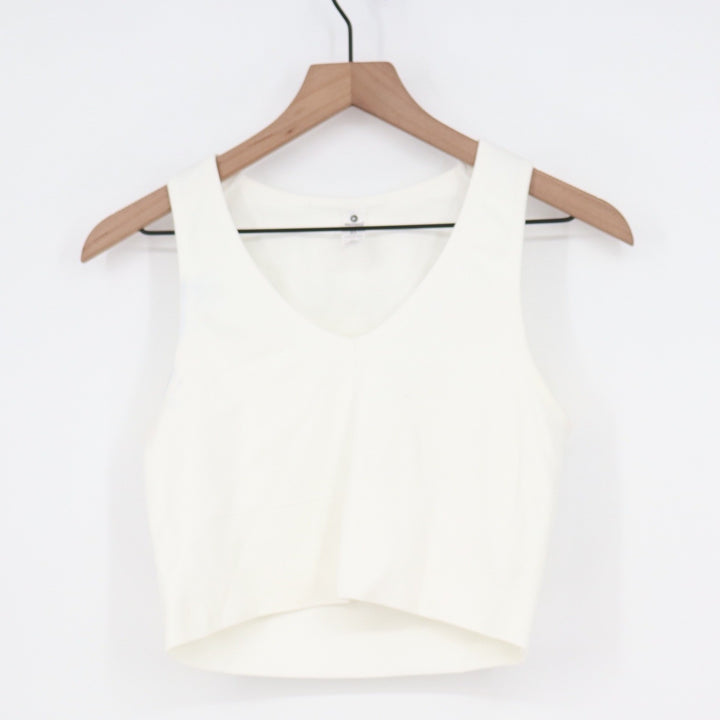 90 Degree by Reflex White Ribbed Seamless V-Neck Crop Tank Top XL