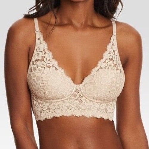 Maidenform DM1188 Wireless Floral Lace Longline Bralette Nude 34D NEW