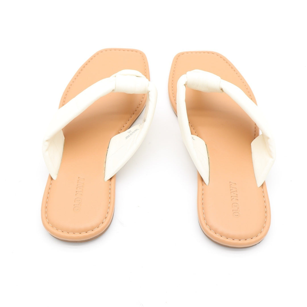 Old Navy Womens Flat Thong Sandal Bone White Knotted Square Toe 8.5