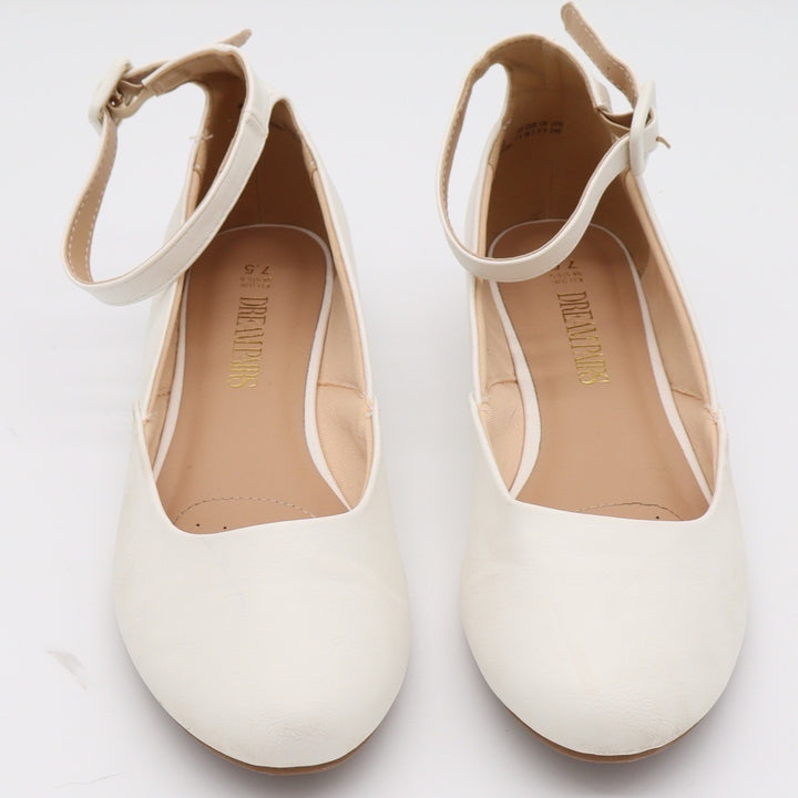Dream Pairs Flats Womens 7.5 Ankle Strap White Low Wedge D'Orsay Good