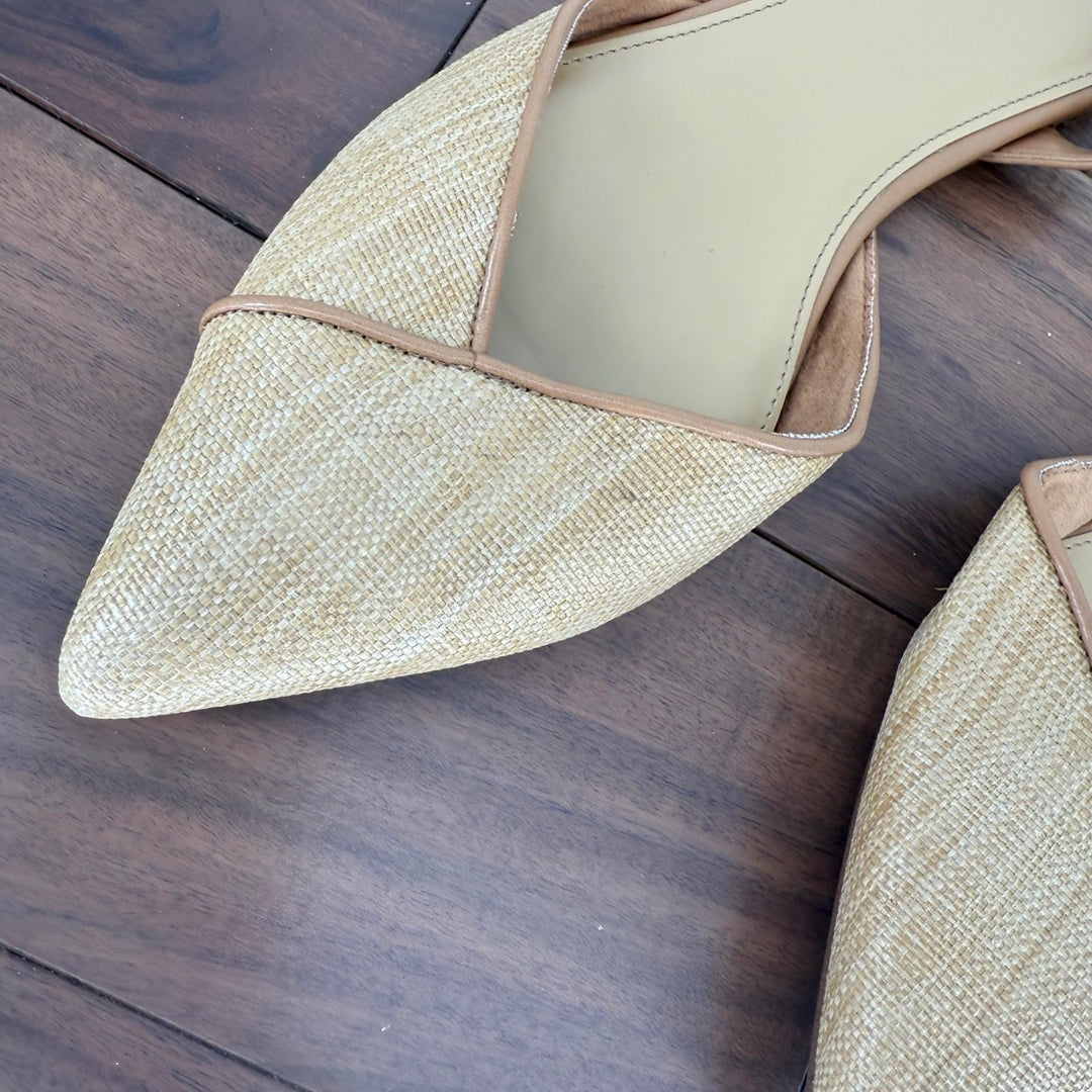 J.Crew Woven Straw Slingback Pointed Toe Flats Tan Women's Shoes Size 12