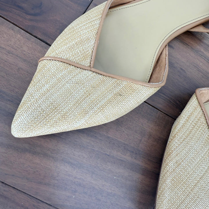 J.Crew Woven Straw Slingback Pointed Toe Flats Tan Women's Shoes Size 12