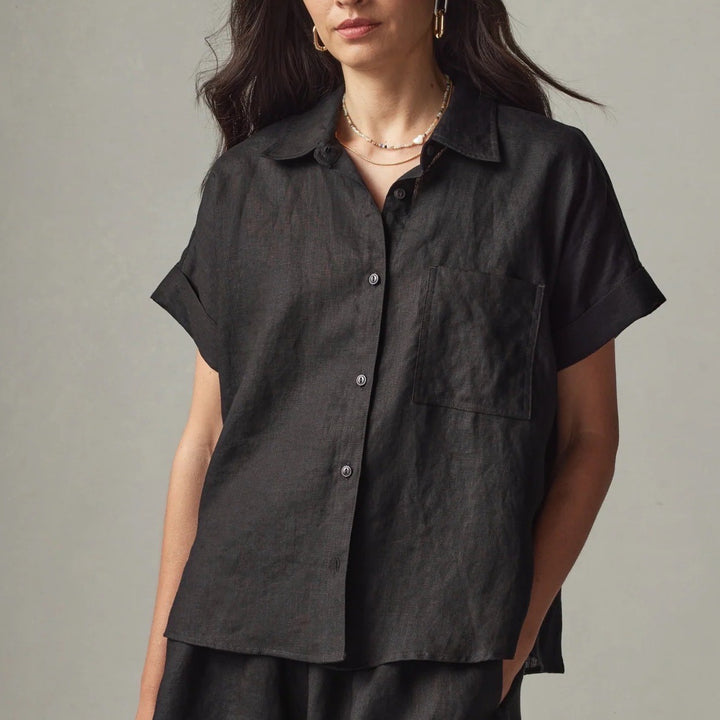 American Giant Easy Linen Shirt Meteorite Black Short Sleeve Button Up Top XS