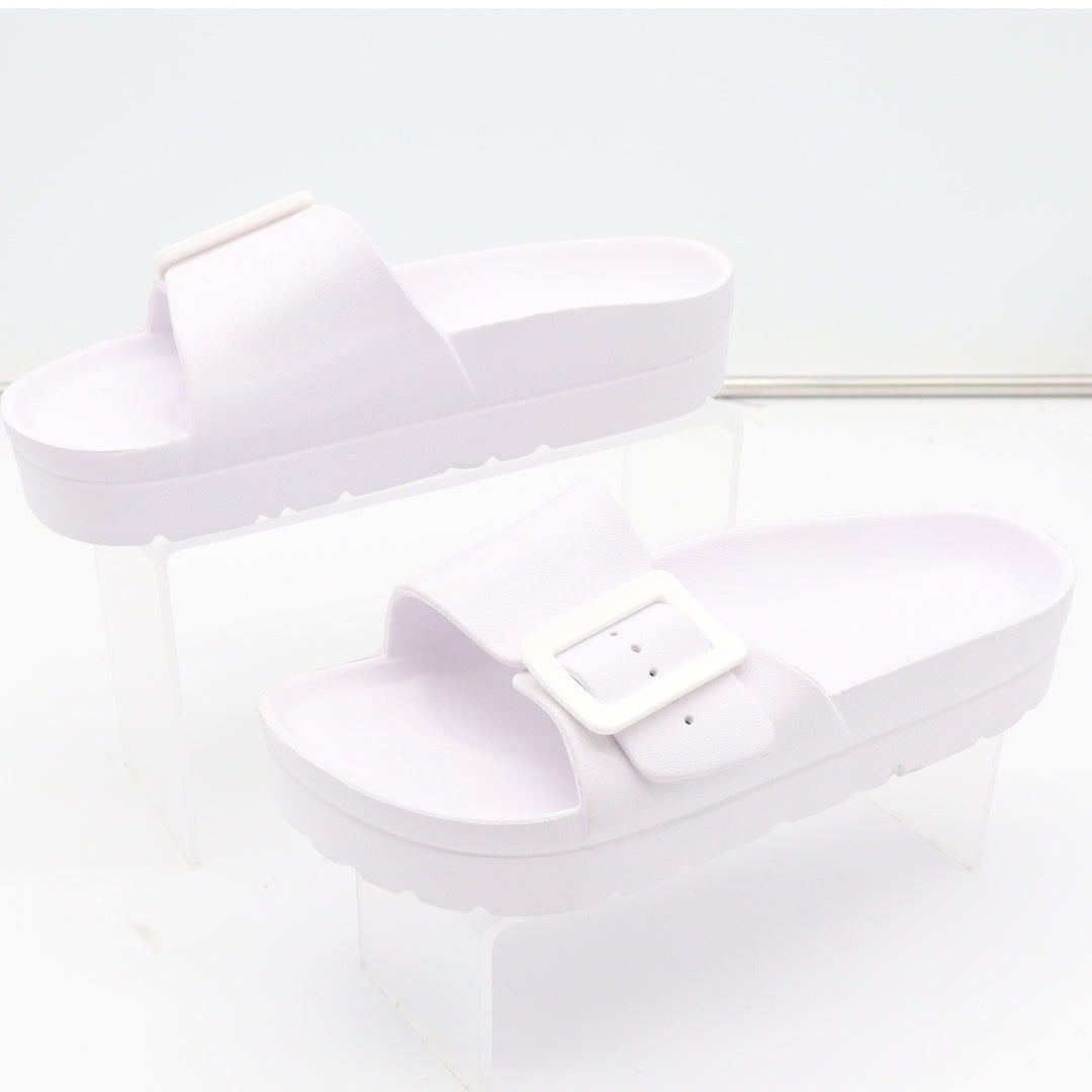 Womens White Platform Slide Sandals Chunky Buckle Strap Foam Slides Size 9