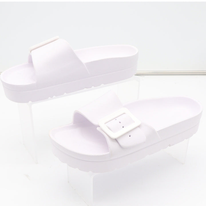 Womens White Platform Slide Sandals Chunky Buckle Strap Foam Slides Size 9