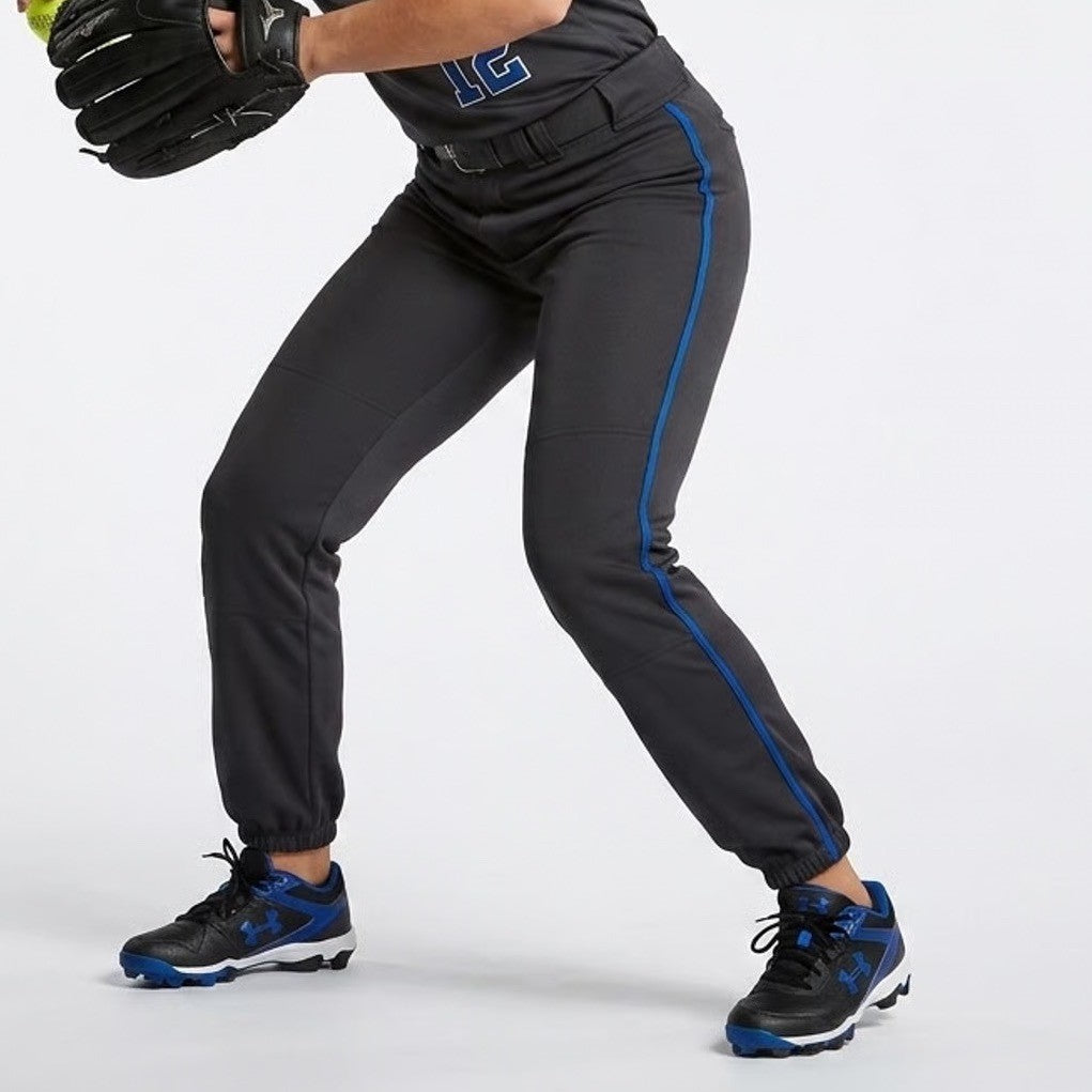 Mizuno Women XL Black Royal Blue Stripe Elastic Bottom Softball Pants
