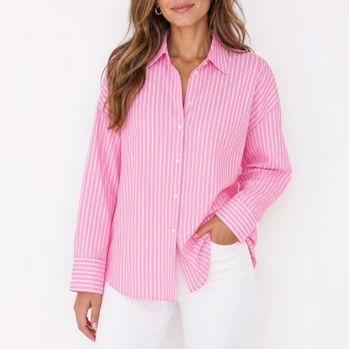 Zara Button Down Women's XS Pink Striped Long Sleeve Excellent